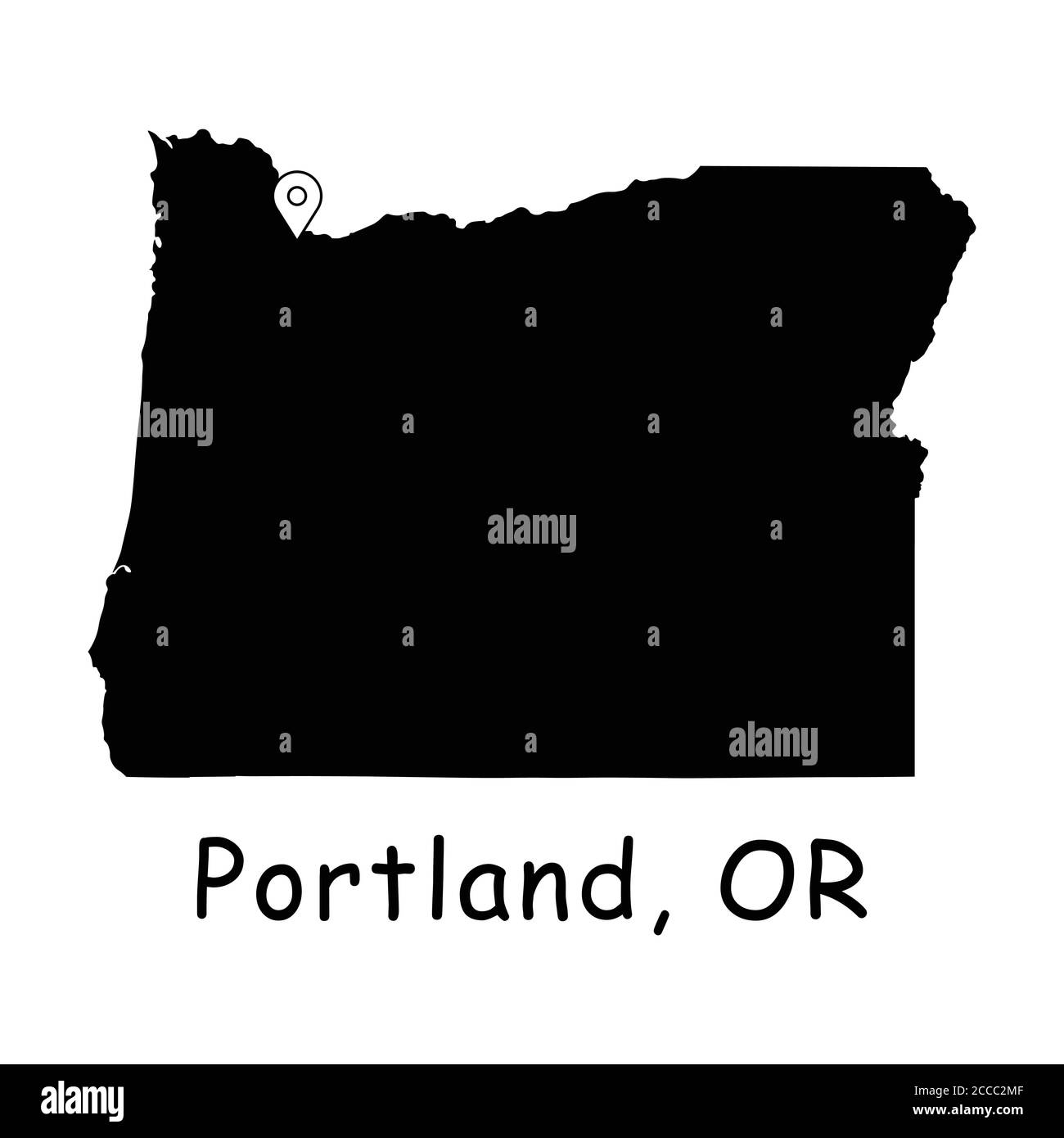 Portland auf der Oregon State Map. Detaillierte ODER State Map mit Location Pin in Portland City. Schwarze Silhouette Vektorkarte isoliert auf weißem Hintergrund. Stock Vektor