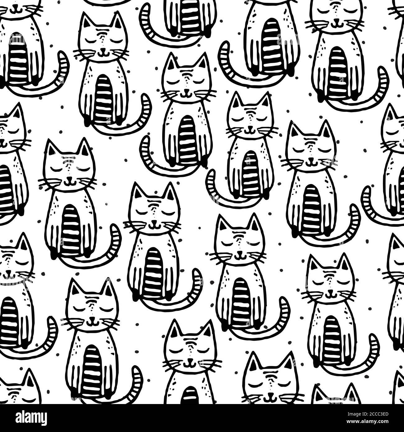 Schwarze Katzen auf weißem Hintergrund nahtlose Vektor-Muster. Animal Kids Design mit niedlichen monochromen Kätzchen. Kreative kindliche Textur mit Katzen. Für Stock Vektor
