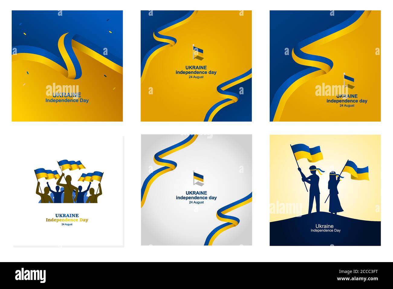ukraine Unabhängigkeitstag Postersammlung, um den wichtigen Tag der Ukraine am 24. August zu begrüßen, zusätzliche Größe umfassen Schicht für Schicht, relevant für große p Stock Vektor