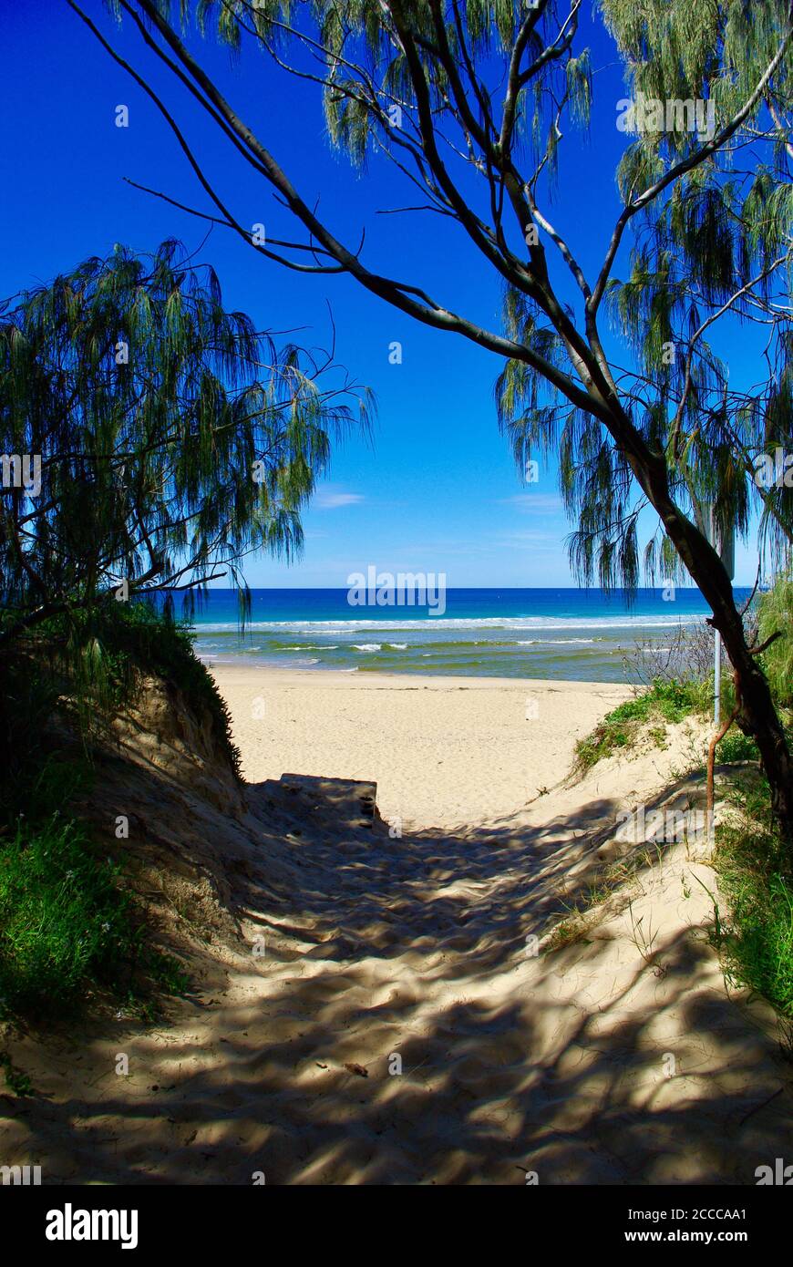 Wo Lake Currimundi auf das Meer trifft Stockfoto