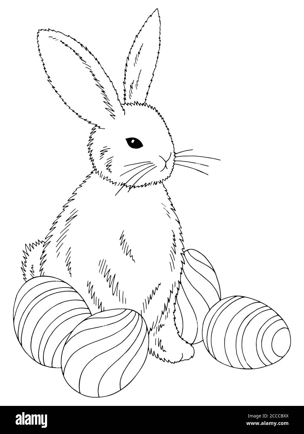Osterhase mit Eiern Grafik schwarz weiß isoliert Skizze Illustration vektor Stock Vektor