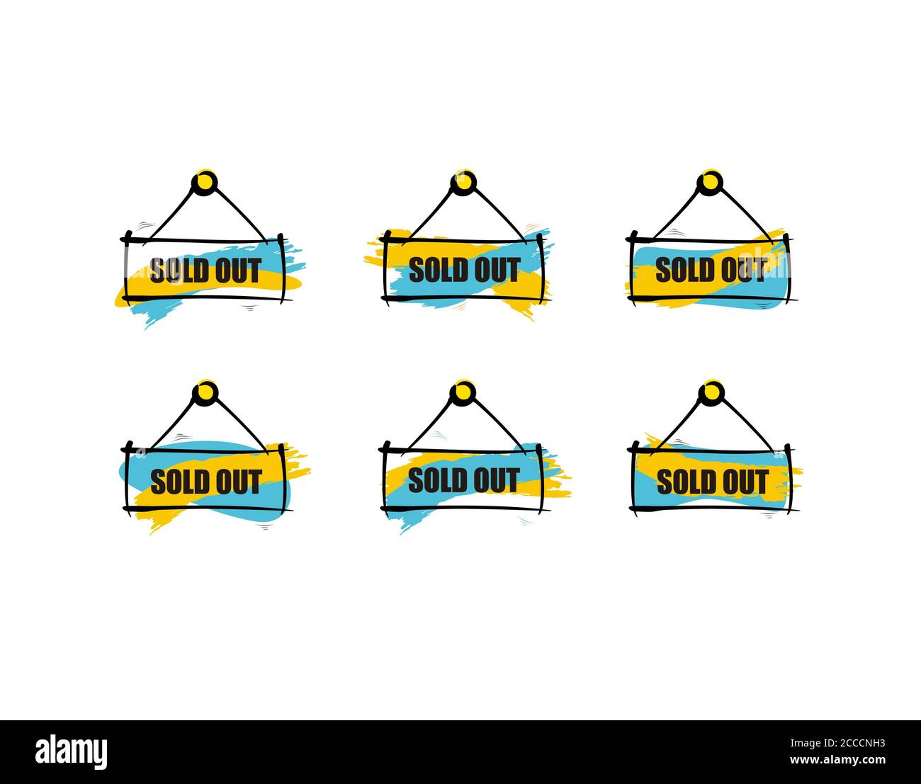 Set Ausverkauft Schild flach auf weißem Hintergrund in Vektor Abbildung Stockfoto