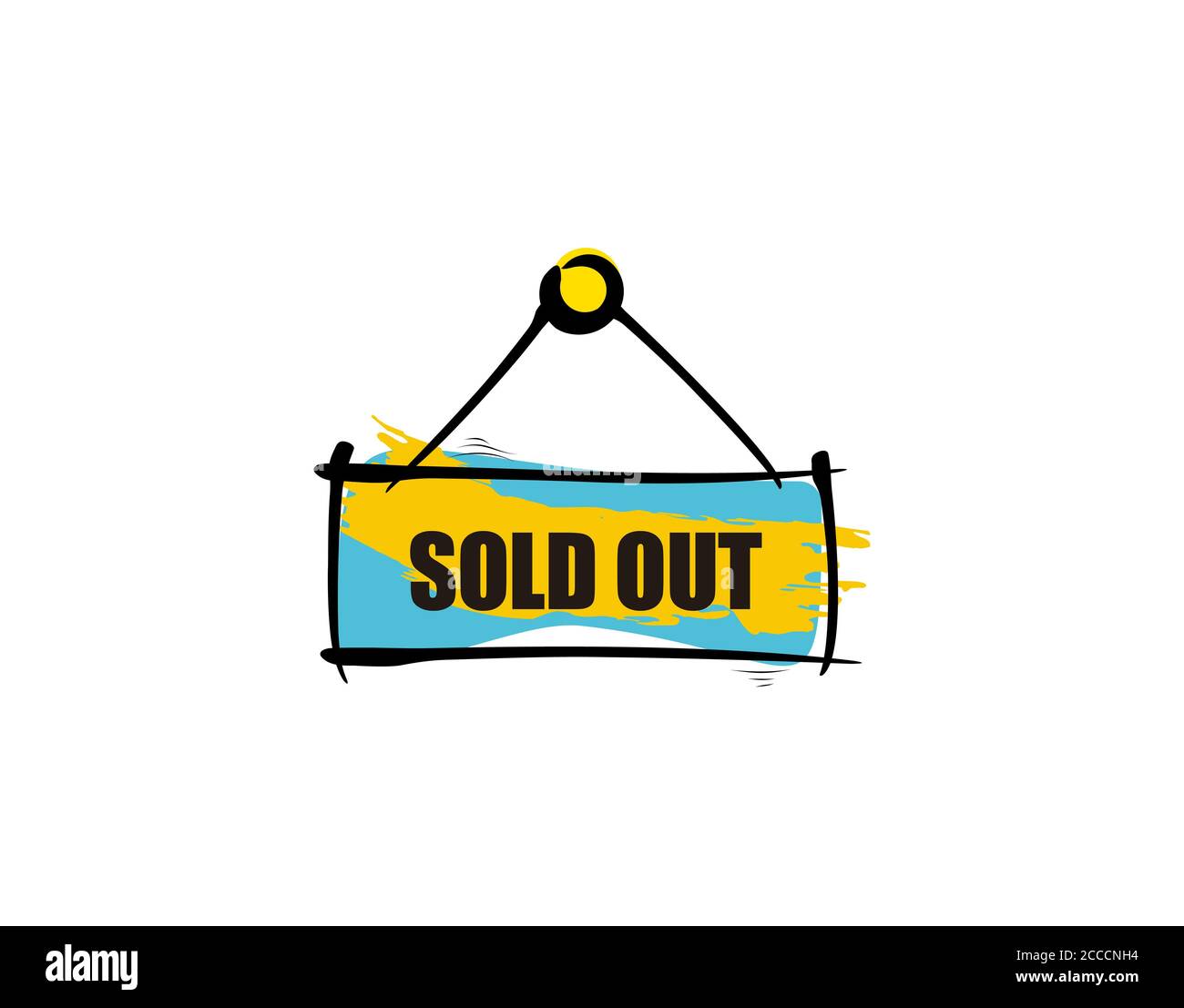 Ausverkauftes Schild flach auf weißem Hintergrund in Vektor-Illustration Stockfoto