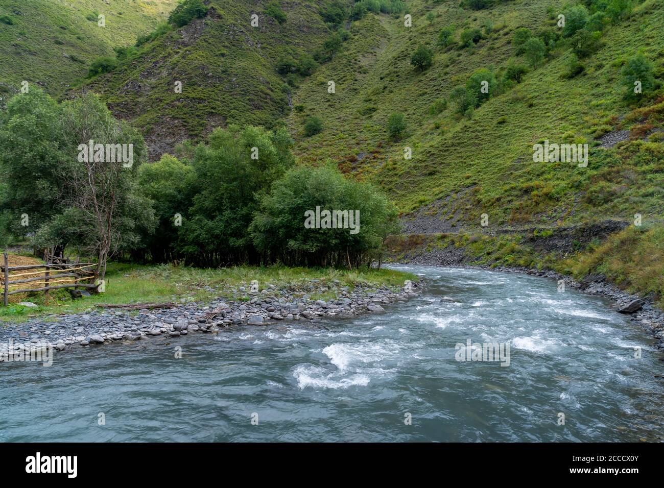 Der Gebirgsfluss Argun in Upper Khevsureti, Georgien Stockfoto