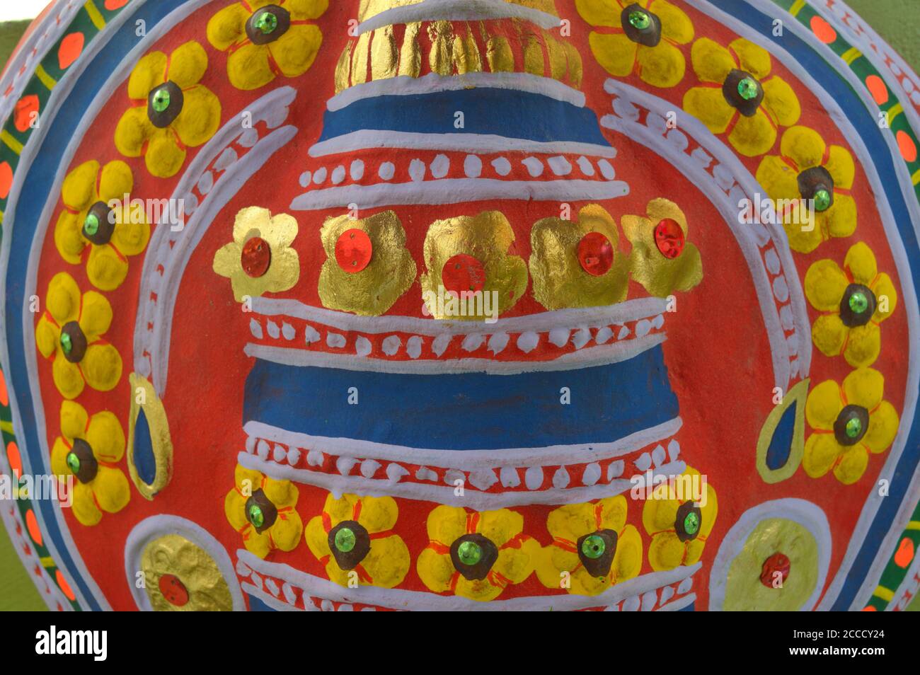 Kathakali ist eine Hauptform des klassischen indischen Tanzes. Es ist ein Geschichtenspiel Genre der Kunst, aber eine durch die aufwendig bunten Make-up zeichnet Stockfoto