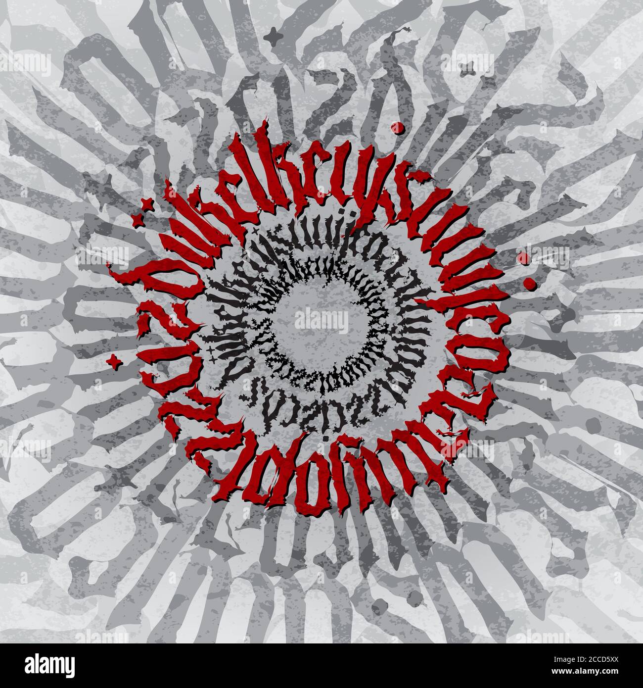 Gothic abstrakt der modernen roten Kalligraphie auf schwarzem Hintergrund. Bereit für Textildrucke. Stockfoto