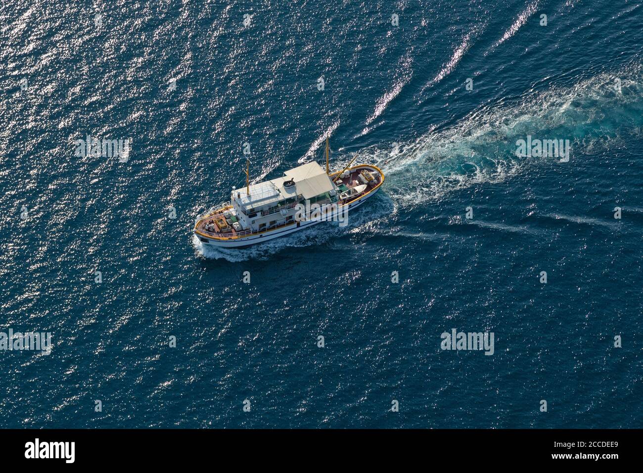 Luftbild, Boot in der Adria bei Pula, Istrien, Kroatien Stockfoto