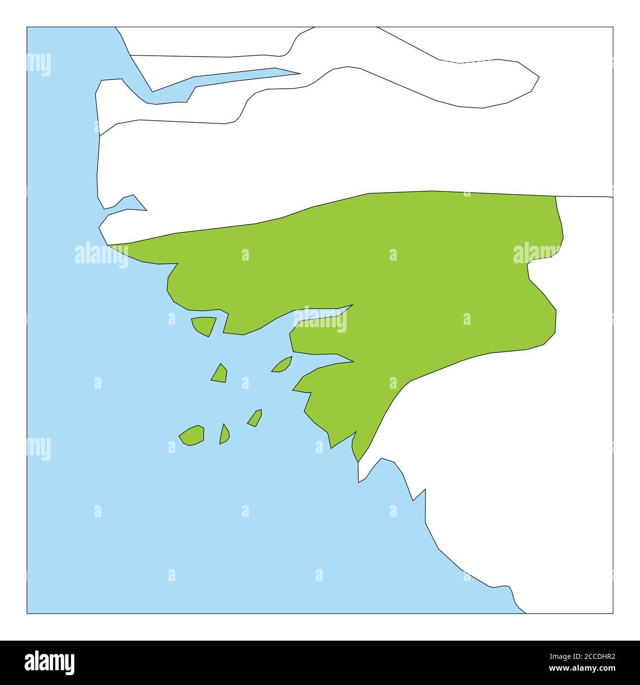 Karte von Guinea-Bissau grün hervorgehoben mit Nachbarländern. Stock Vektor