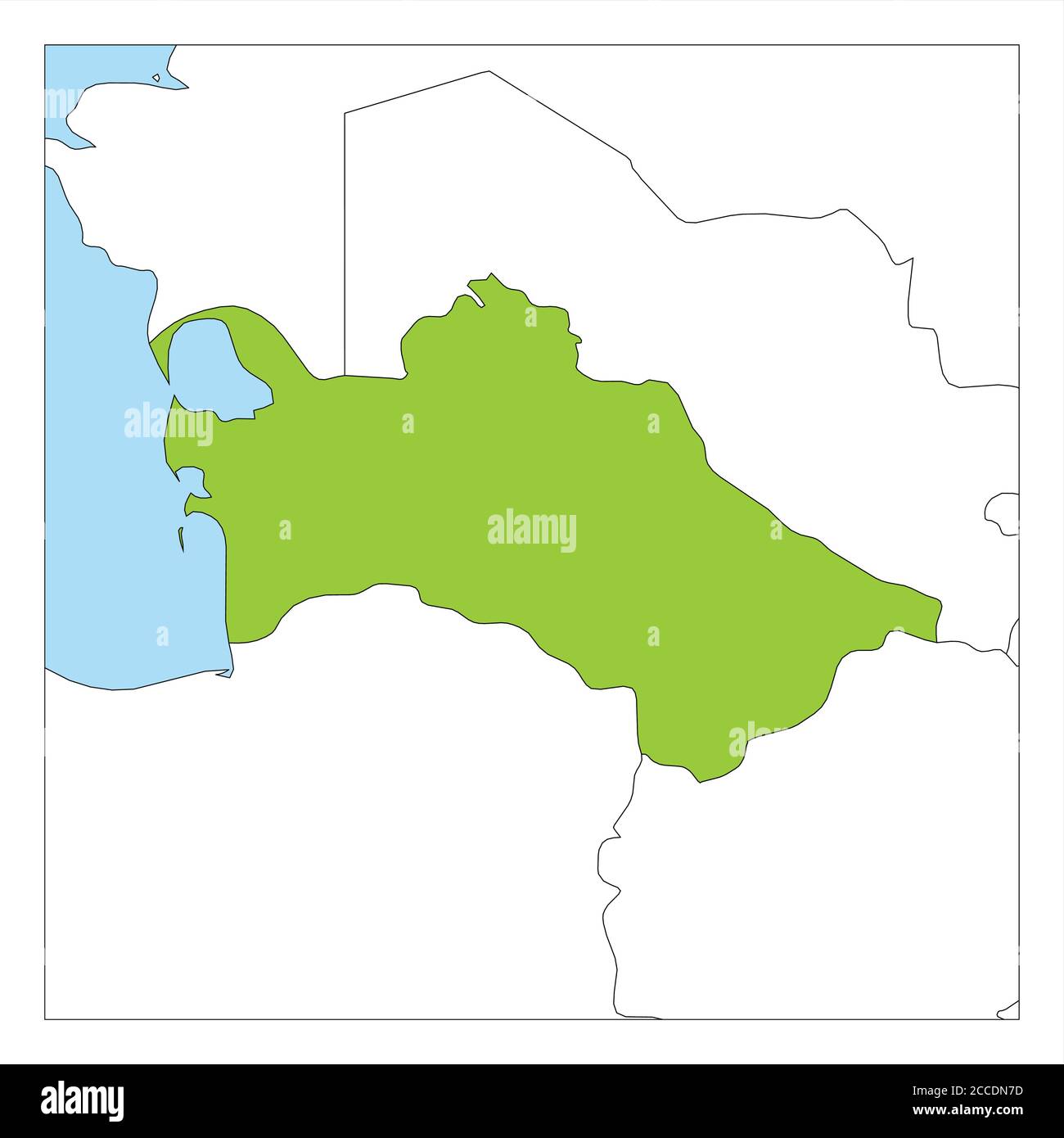 Karte von Turkmenistan grün hervorgehoben mit Nachbarländern. Stock Vektor