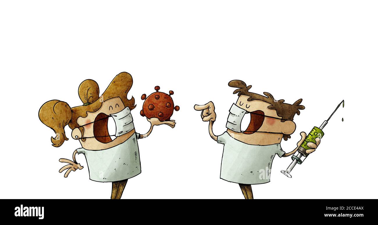 Lustige Illustration eines Wissenschaftlers Jungen und Mädchen, die den