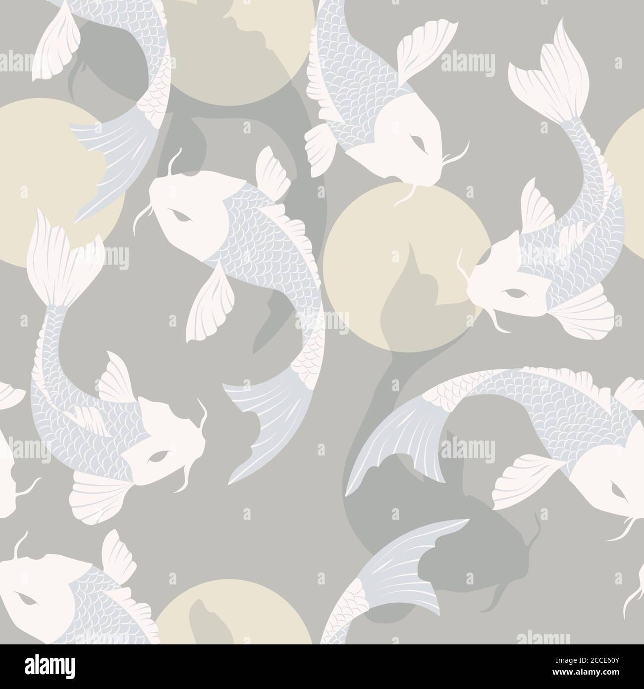 Nahtloses Muster mit Karpfen Koi Fisch und Sonne, traditionelle japanische Kunst, Vektor-Illustration Stock Vektor