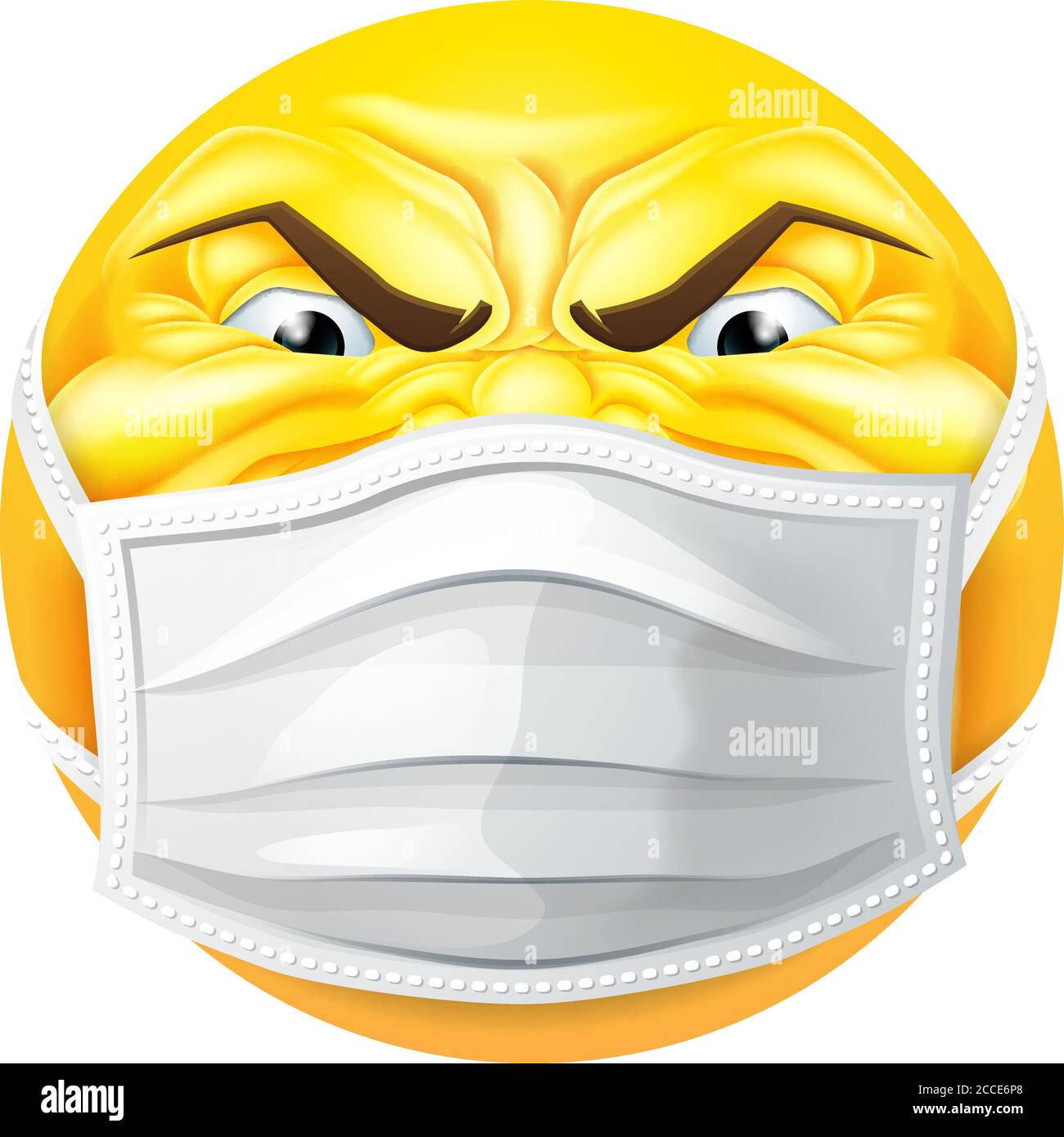 Angry Emoticon Emoji PPE Medizinische Maske Gesicht Symbol Stock Vektor