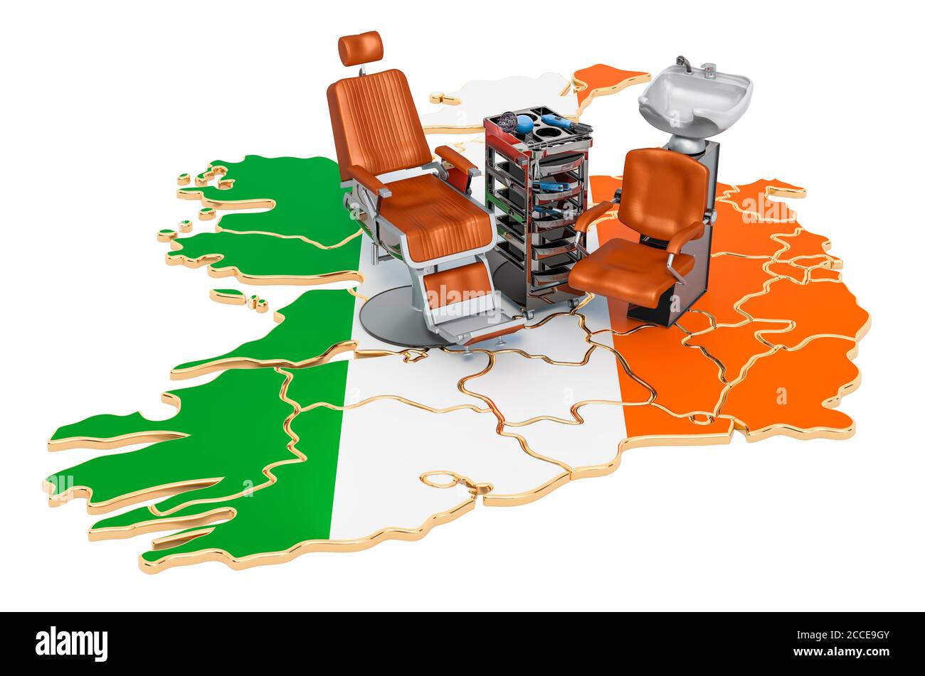 Friseur und Friseur Dienstleistungen in Irland Konzept. 3D-Rendering auf weißem Hintergrund isoliert Stockfoto
