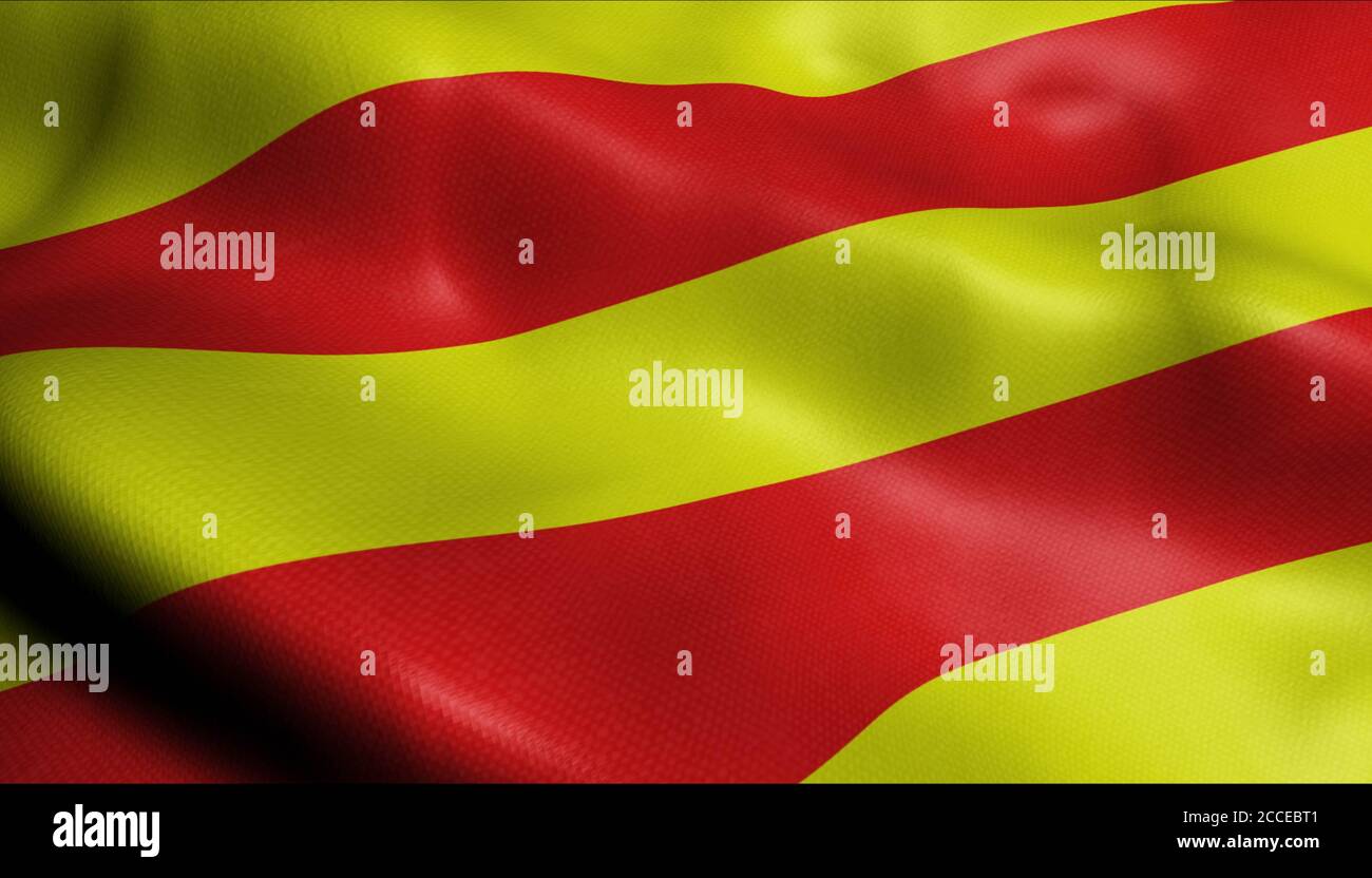 3D Illustration einer wehenden belgischen Stadtflagge von Dilsen Stokkem (Belgien) Stockfoto