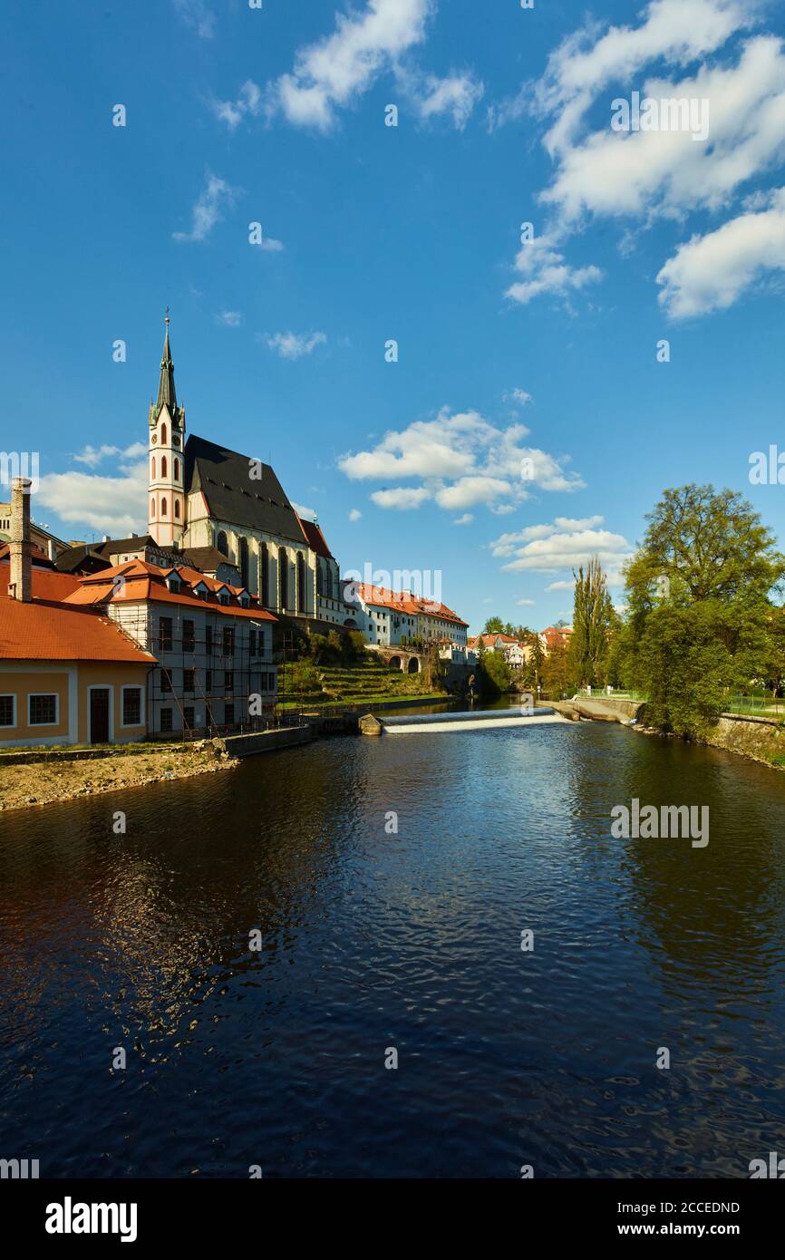 Cesky Krumlov, Krumau, CZ, Tschechisch, Moldaufluss, UNESCO-Stadt, Europa, Böhmen, Stockfoto