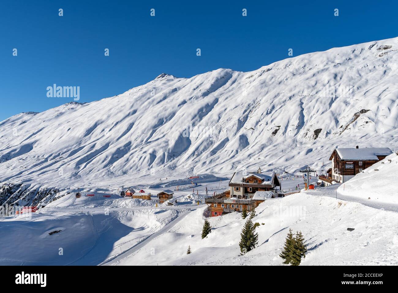 Europa, Schweiz, Wallis, Belalp, Blick auf die winterliche Belalp Stockfoto