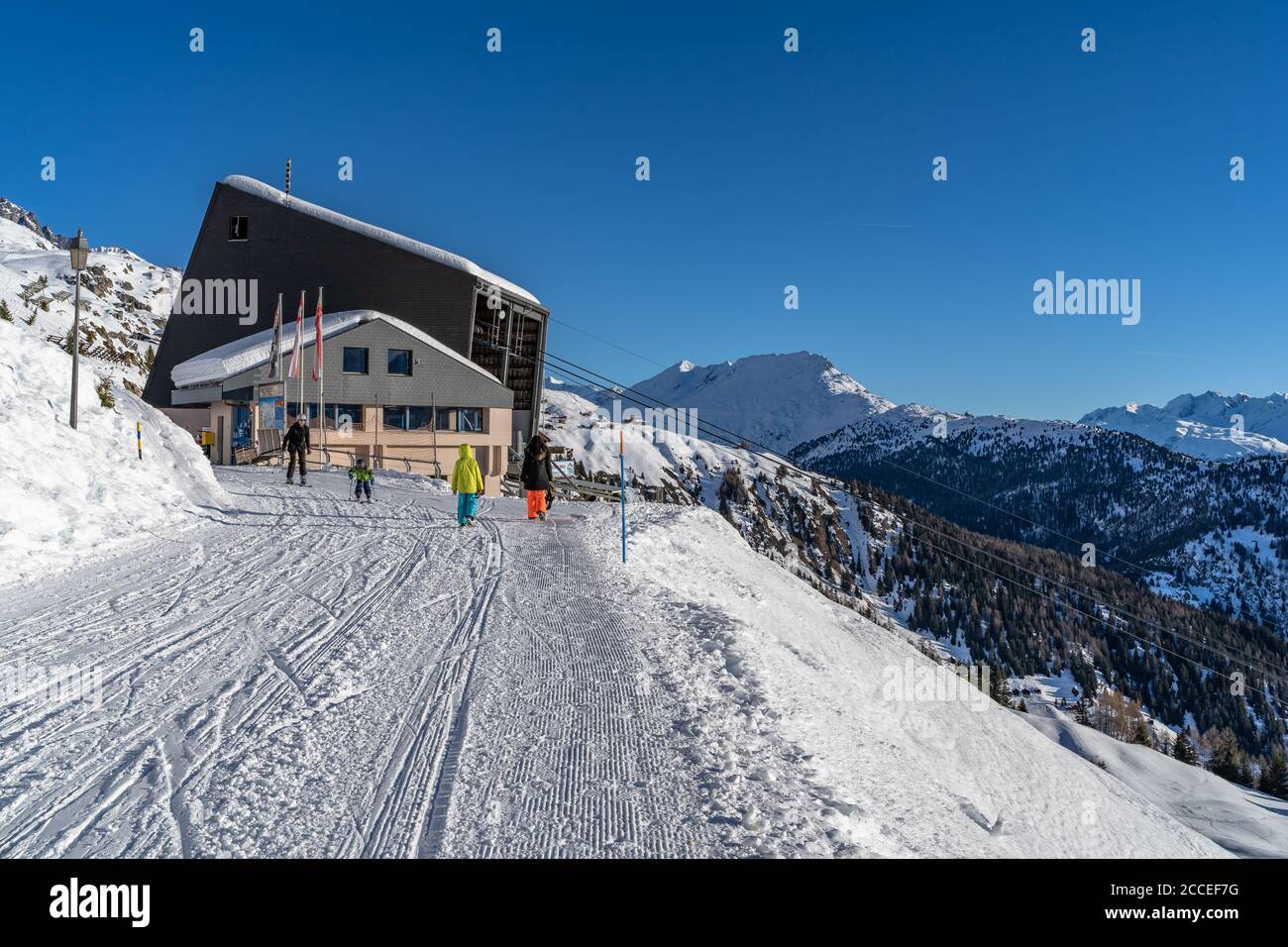 Europa, Schweiz, Wallis, Belalp, Bergstation der Blatten-Belalp Gondel Stockfoto
