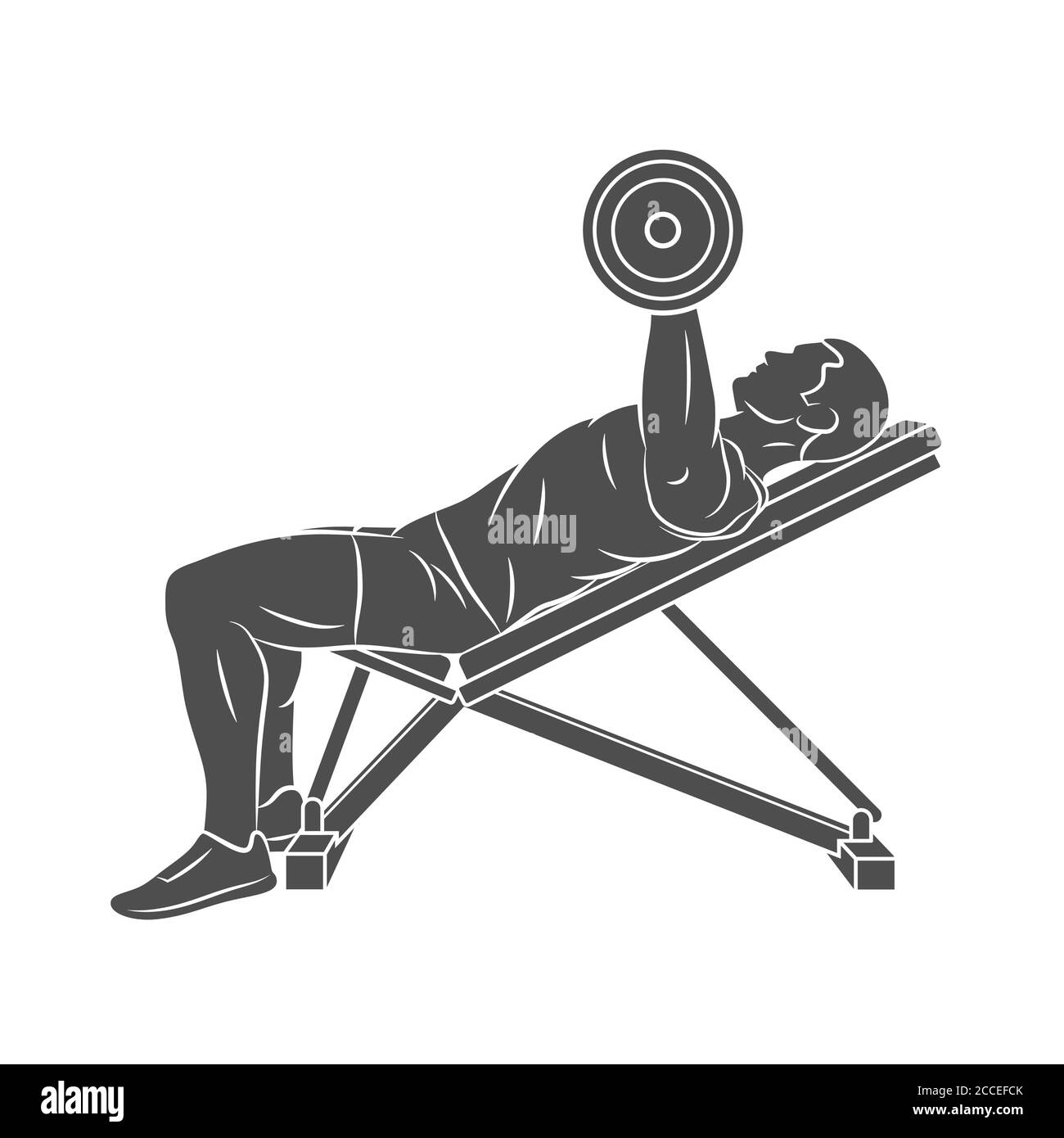 Mann Training Brust mit Hanteln auf Bank drücken Stock Vektor