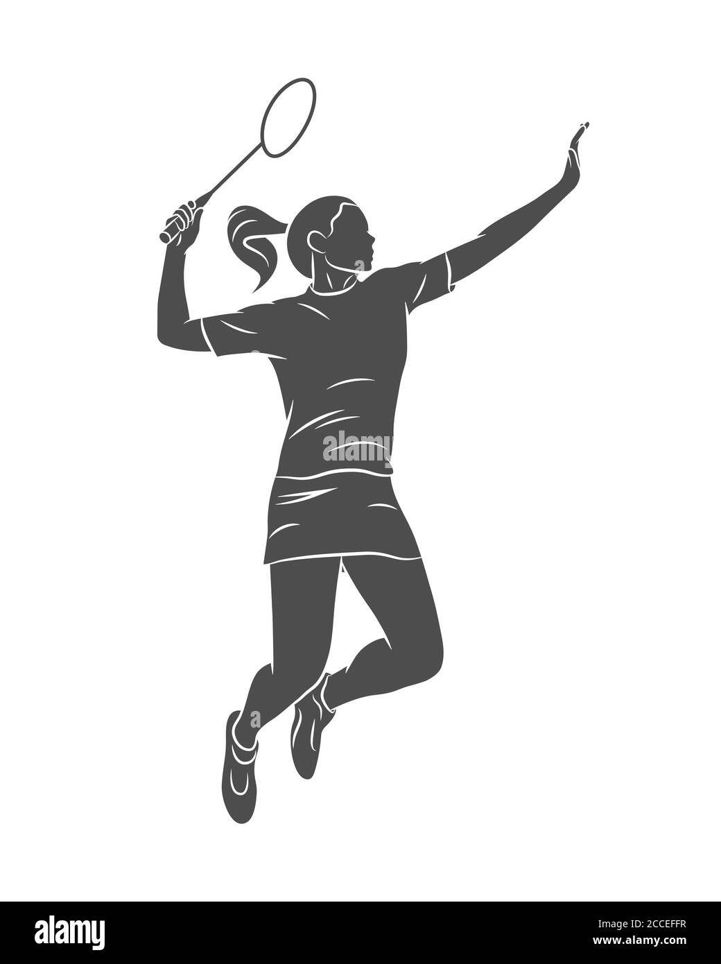 Junge Badmintonspielerin, die mit einem Schläger springt Stock Vektor