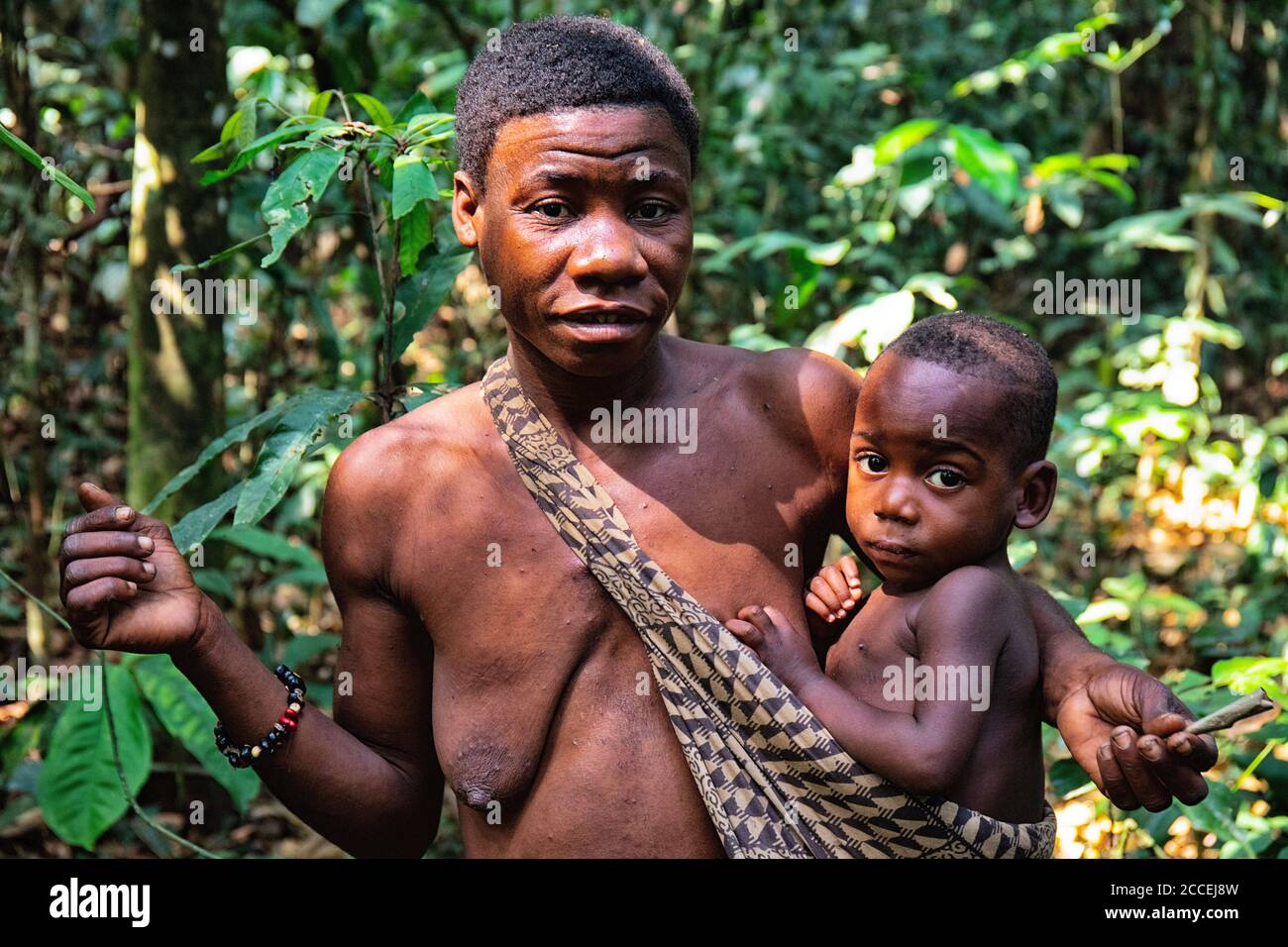 Pygmäenstamm im Dzanga-Sanha Waldreservat, Zentralafrikanische Republik Stockfoto