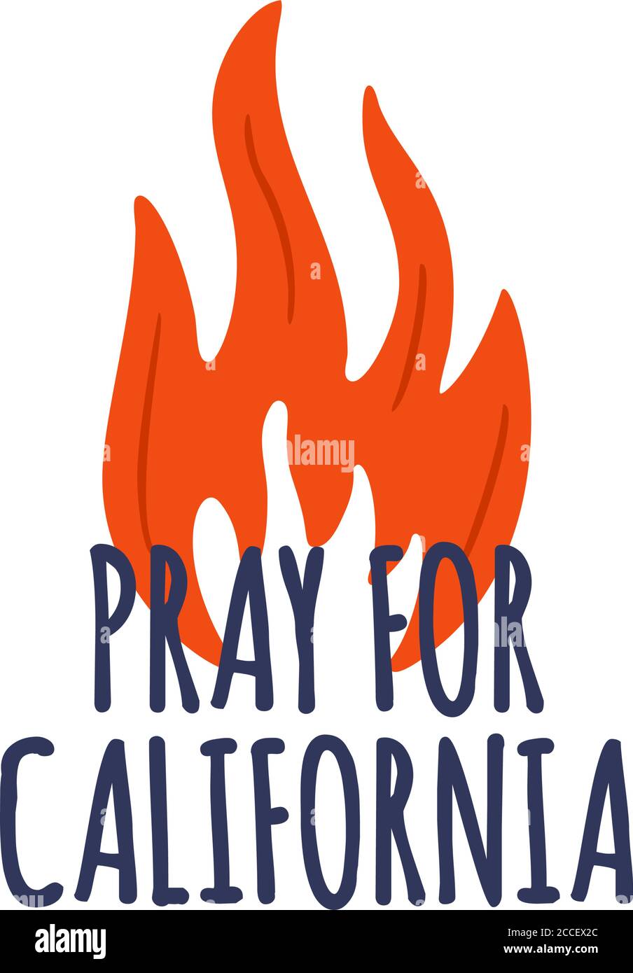 Illustration zur Unterstützung des südlichen Kaliforniens nach einem Waldbrand. Karte von Kalifornien Staat, Flamme und Text Kalifornien. Stock Vektor
