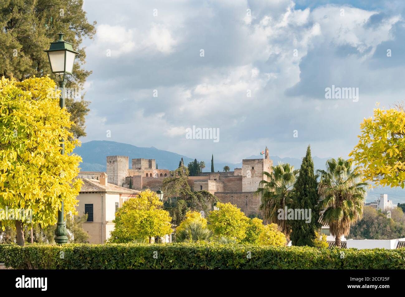 Spanien, Granada, Albaicin, Altstadt, Alhambra Blick, sonnig, Kopierraum Stockfoto