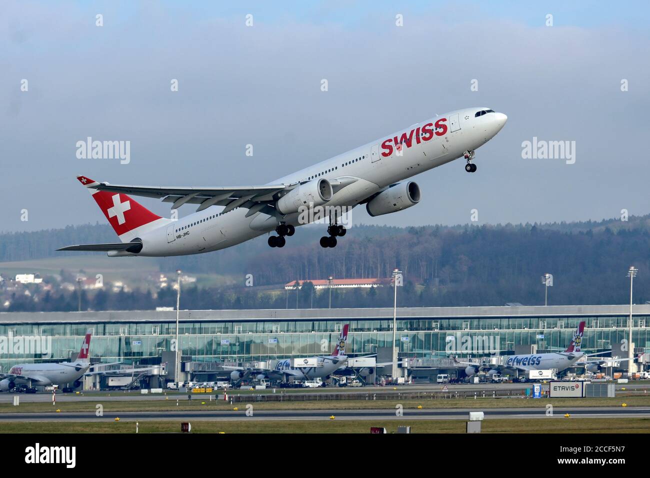 Flugzeug Schweizer Airbus A330-300, HB-JHC, Zürich Kloten, Schweiz Stockfoto