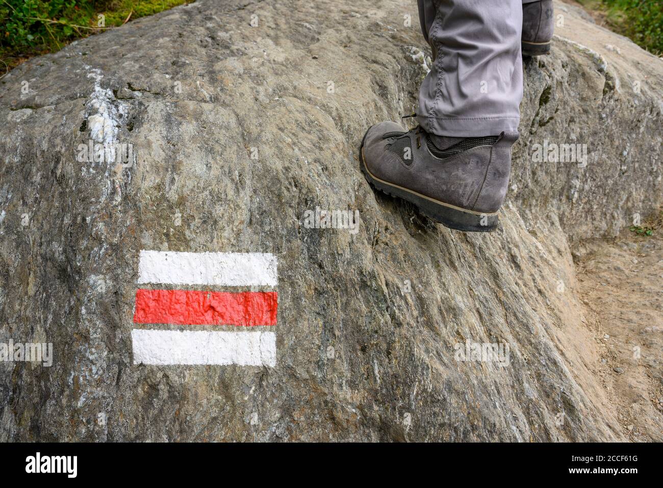 Österreich, Montafon, Wanderwegenmarkierung. Stockfoto