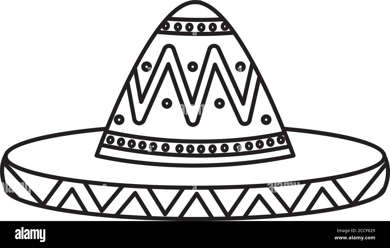 mexikanisches Hutsymbol auf weißem Hintergrund, Linienstil, Vektorgrafik Stock Vektor