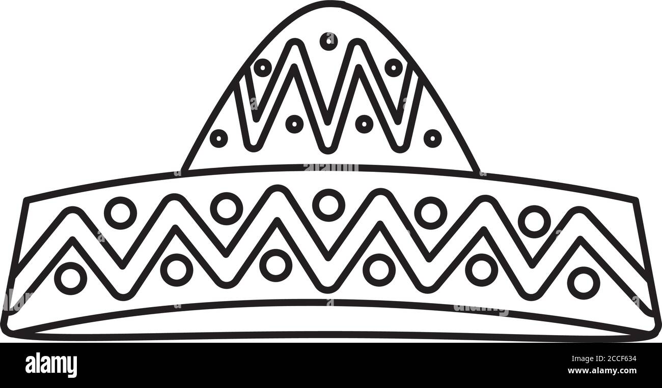 mexikanisches Kulturkonzept, mexikanisches Hutsymbol auf weißem Hintergrund, Linienstil, Vektorgrafik Stock Vektor