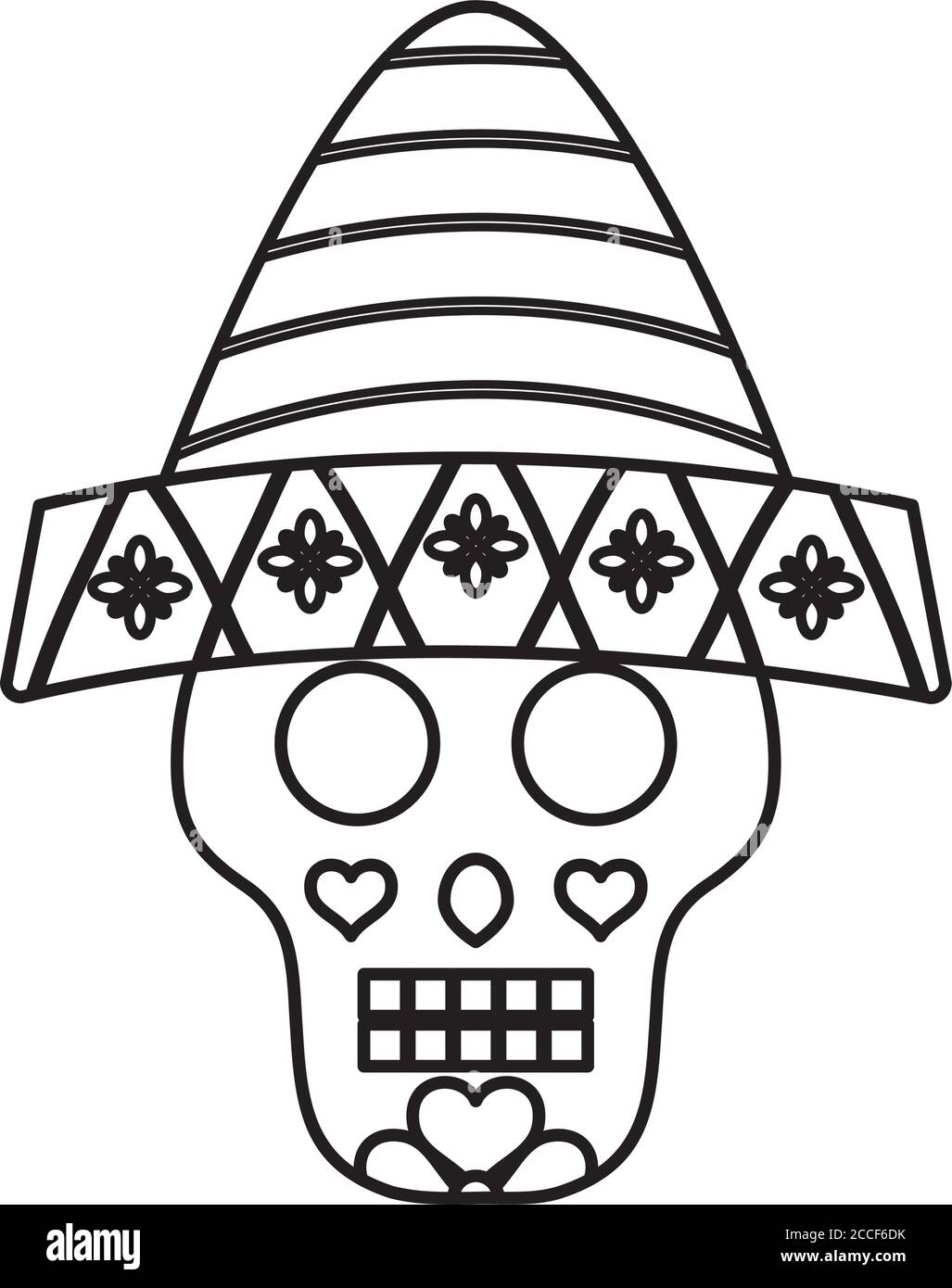 Cartoon mexikanische Zucker Schädel mit Hut über weißem Hintergrund, Linie Stil, Vektor-Illustration Stock Vektor