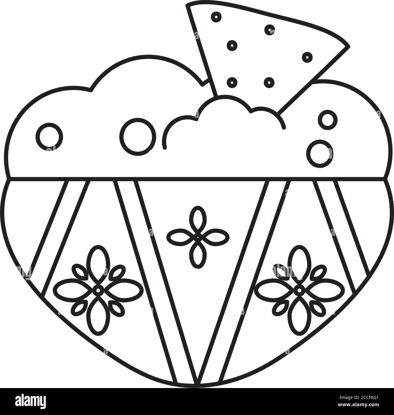 mexikanisches Kulturkonzept, Guacamole Schüssel und Nachos auf weißem Hintergrund, Linienstil, Vektor-Illustration Stock Vektor