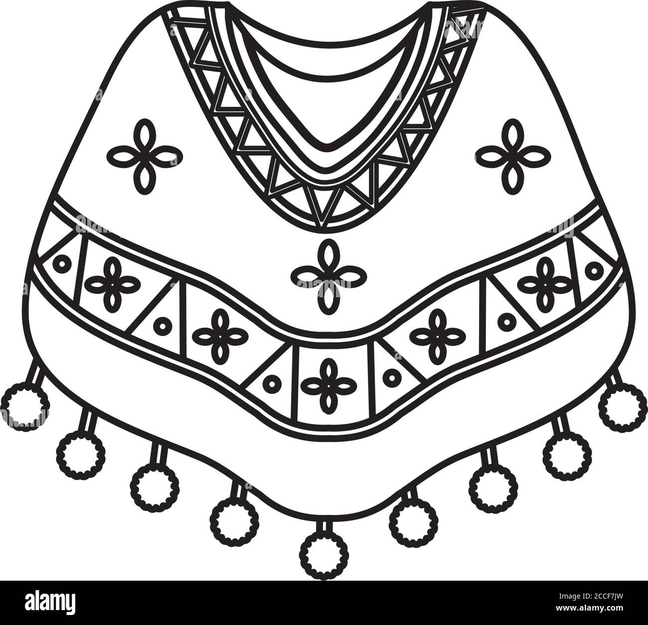 mexikanisches Kulturkonzept, mexikanisches Poncho-Symbol auf weißem Hintergrund, Linienstil, Vektorgrafik Stock Vektor