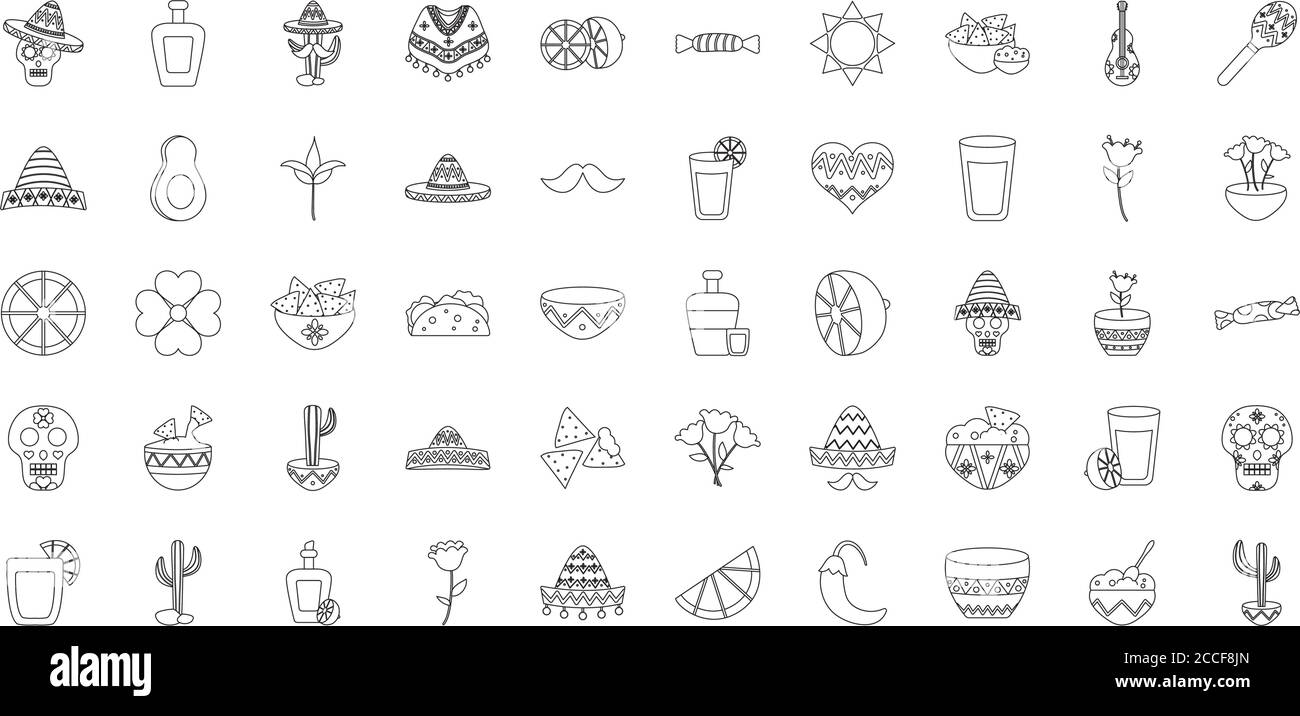 mexikanische Kultur Symbol auf weißem Hintergrund gesetzt, Linienstil, Vektor-Illustration Stock Vektor