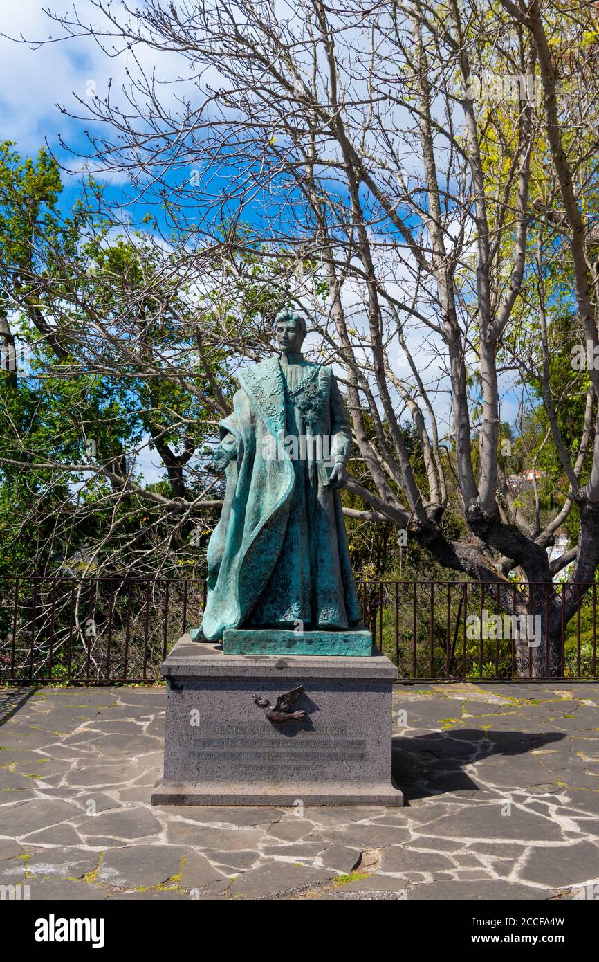 Auf dem Monte in Funchal, um die Bronzestatue von Kaiser Karl v. Österreich zu sehen. Funchal, Madeira, Portugal Stockfoto