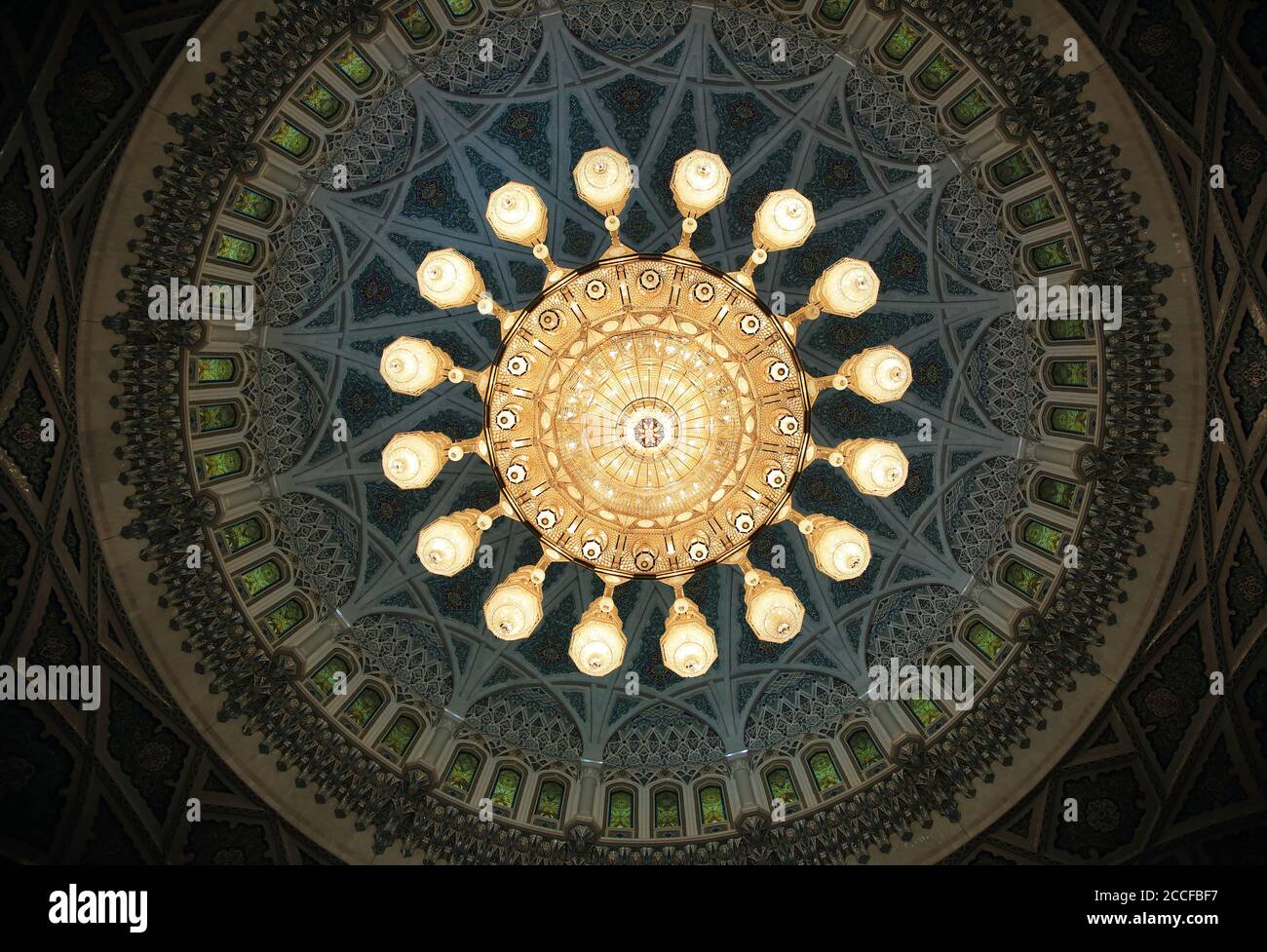 Oman, Sultan Qaboos große Moschee, Kronleuchter Stockfoto