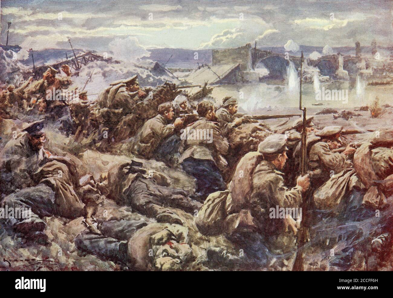Halbton einer russischen Nachhut bei der Arbeit während des polnischen Rückzugs im Ersten Weltkrieg. Stockfoto