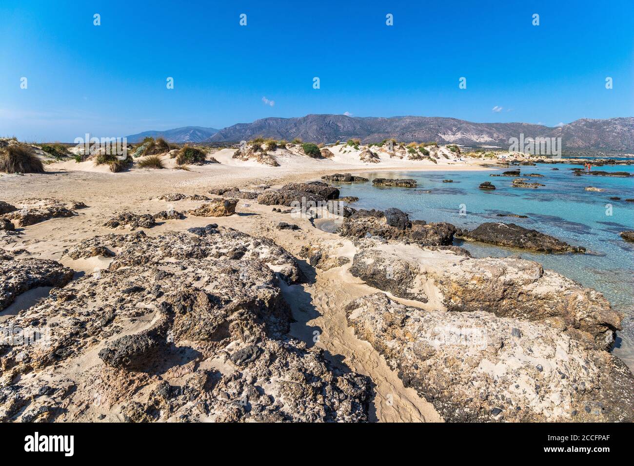 Elafonissi Strand mit rosa Sand, Südwest Kreta, Griechenland Stockfoto