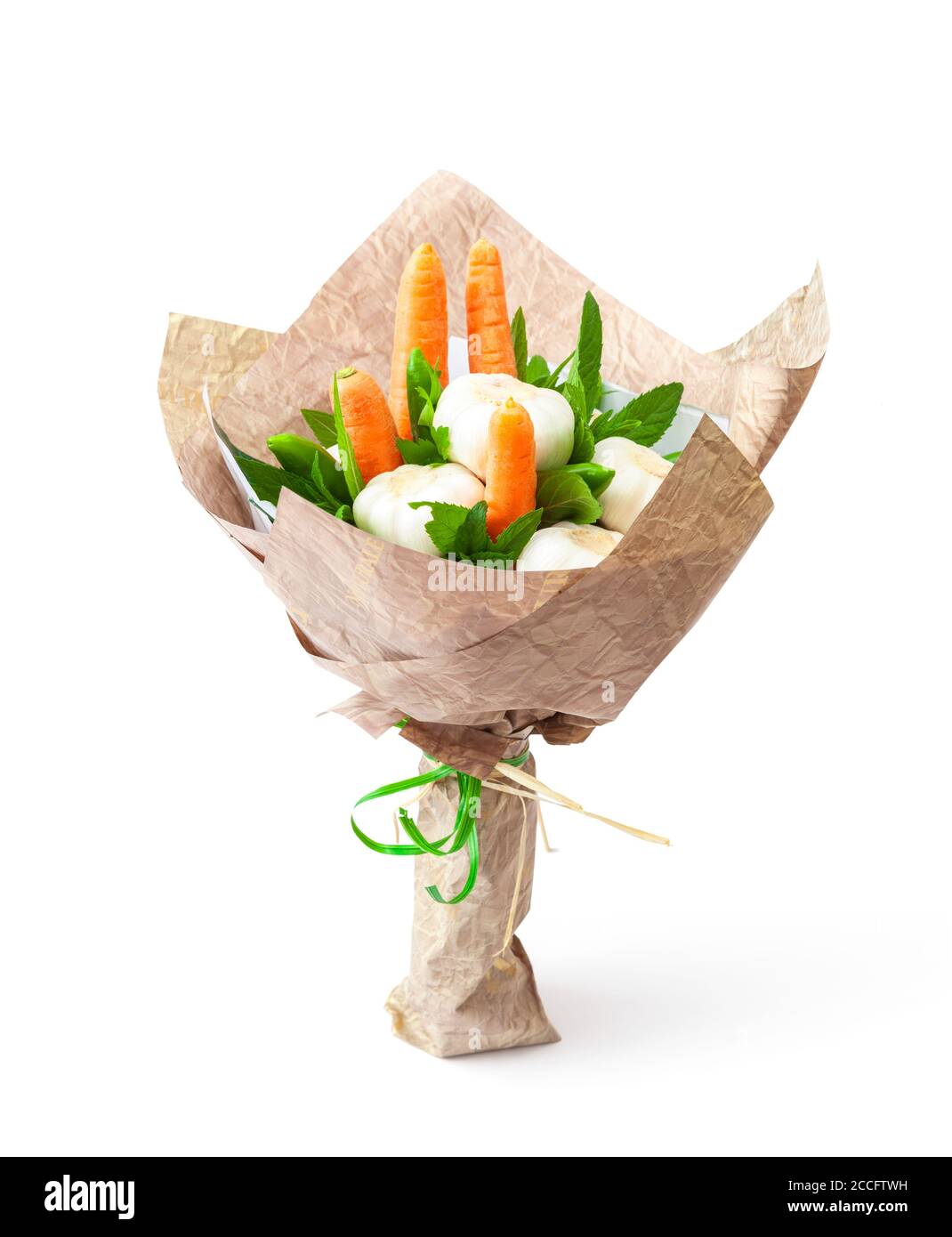 Bio-Bouquet von Karotten und Knoblauch Stockfoto