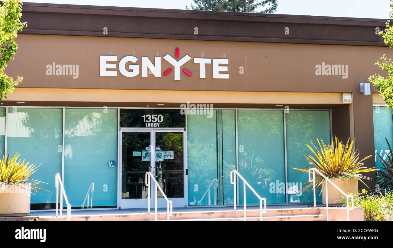 August 3, 2020 Mountain View / CA / USA - Egnyte Hauptsitz im Silicon Valley; Egnyte ist ein Software-Unternehmen, das eine Cloud-Plattform für ENTER bietet Stockfoto