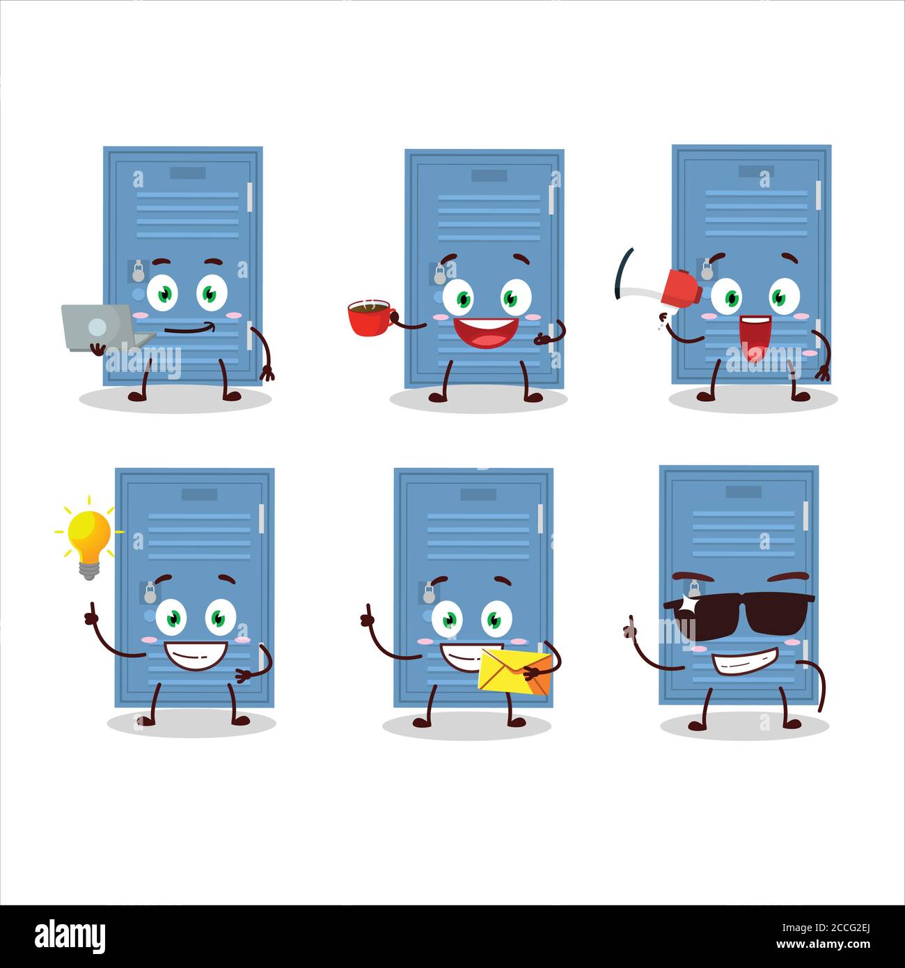 Locker Cartoon-Charakter mit verschiedenen Arten von Business-Emoticons Stock Vektor