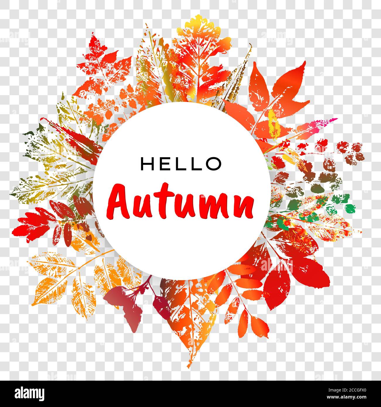 Bunte Herbstblätter Rahmen auf transparentem Hintergrund. Vektorgrafik Stock Vektor