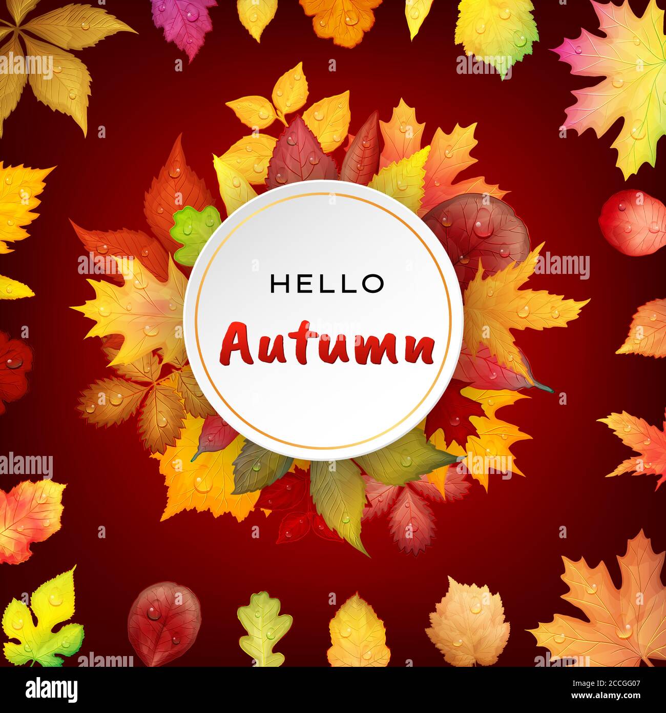 Hallo Herbst Hintergrund mit hellen Herbstblättern. Vektorgrafik Stock Vektor
