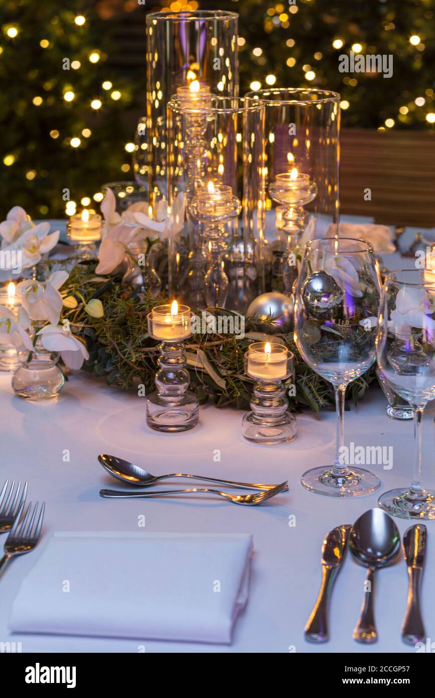 Dekoration, Tischdekoration, Winter, Weihnachten, Kerze Stockfoto