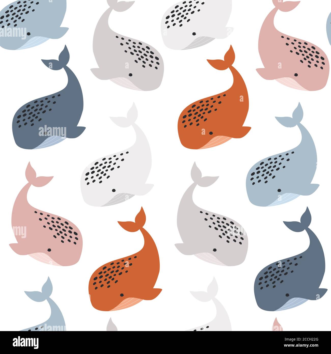 Nahtloses Muster mit Walen. Kreative handgezeichnete Textur für Stoff, Verpackung, Textil, Tapete, Bekleidung. Vektorgrafik Stock Vektor