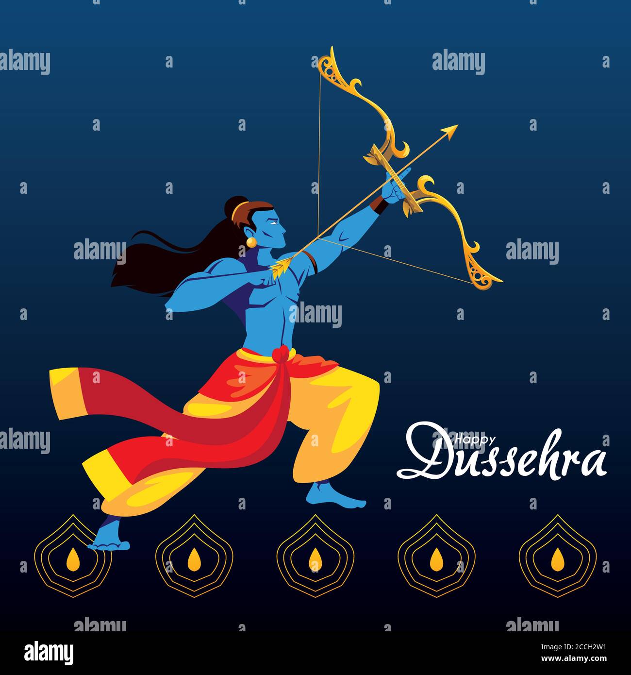 lord RAM Cartoon mit Pfeil und Bogen mit Tropfen Design, Happy dussehra Festival und indischen Thema Vektor Illustration Stock Vektor