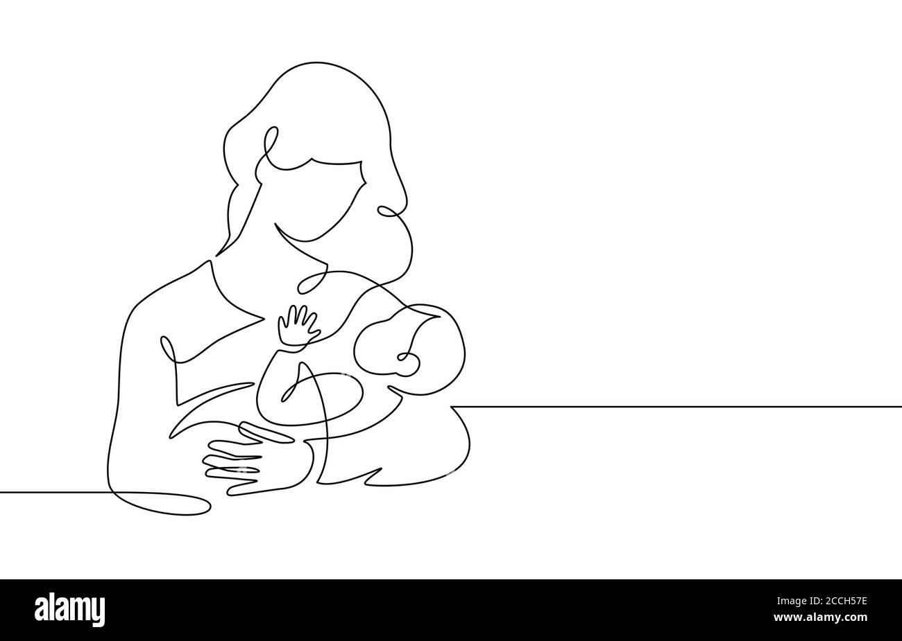 Mutter und Baby Linie. Mama umarmt Kind. Mutterschaft und Neugeborenes Konzept. Glückliche Frau hält Kleinkind kontinuierliche eine Linie Vektor-Illustration Stock Vektor