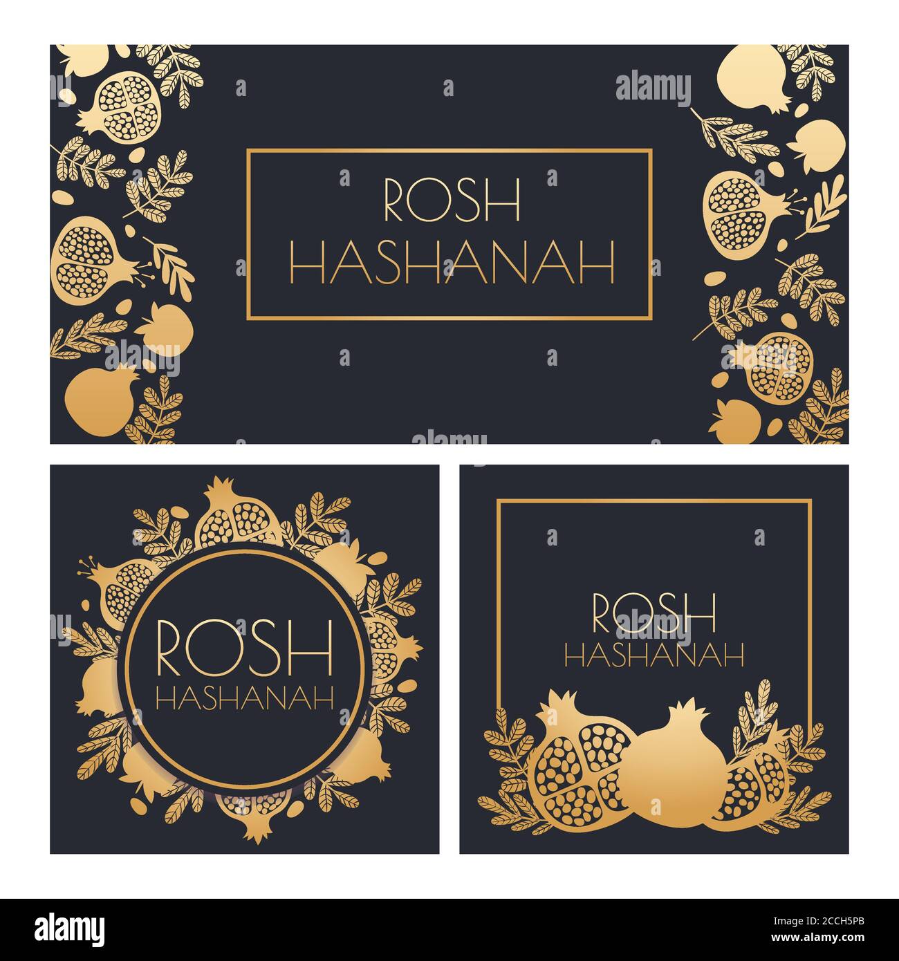 Jüdisches Neujahr. Happy Shana Tova, Rosh Hashanah Urlaub Symbole und Granatapfel Gruß Poster Vektor-Vorlage Stock Vektor