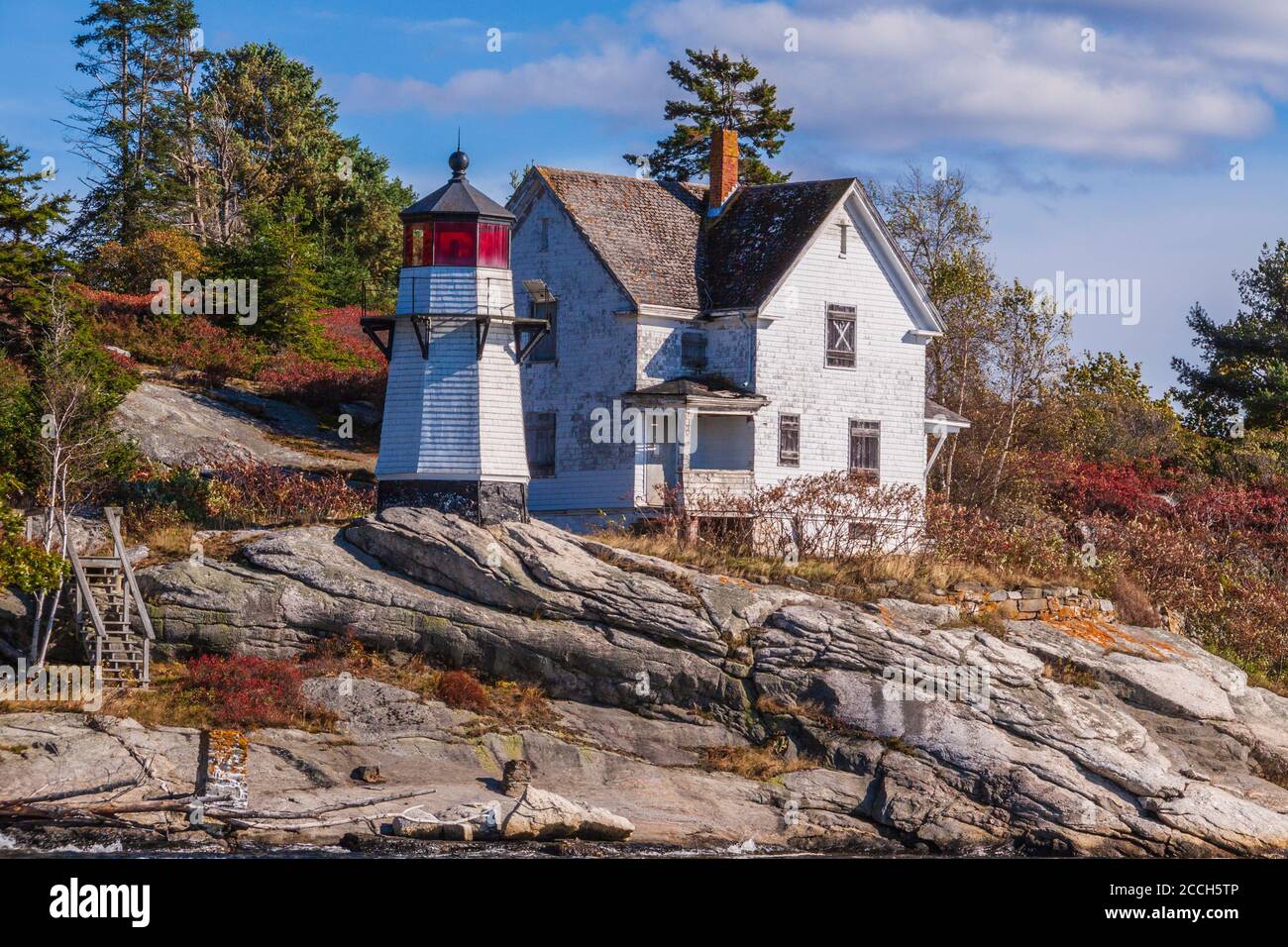 Perkins Island Lighthouse, an der Südwestspitze von Perkins Island im Kennebec River in Maine gelegen, wurde 1898 gegründet. Stockfoto