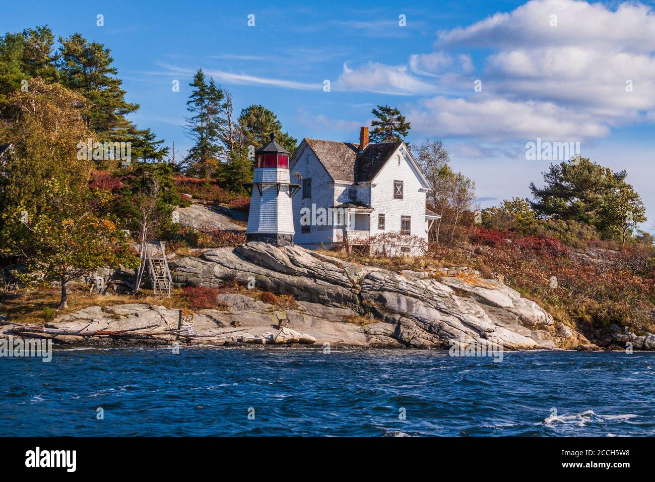 Perkins Island Lighthouse, an der Südwestspitze von Perkins Island im Kennebec River in Maine gelegen, wurde 1898 gegründet. Stockfoto